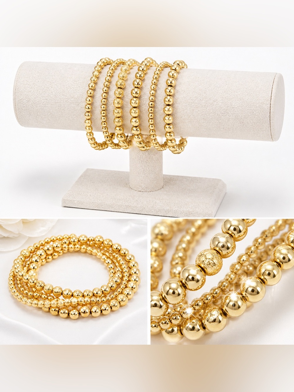 Set of 5 stretch gold bead bracelets